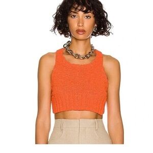 Helmut Lang Orange Ribbed Sleeveless Crop Tank Top